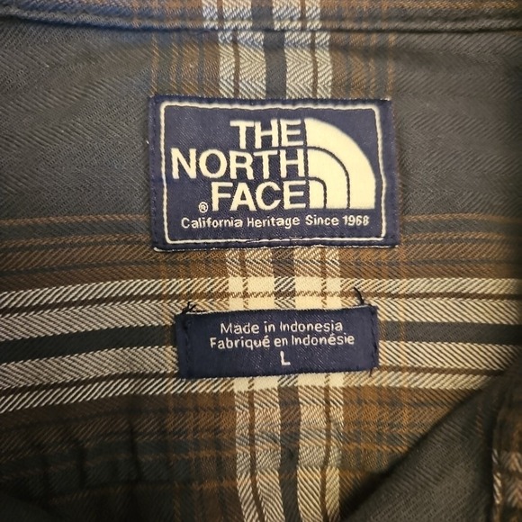 North Face Shirt Mens Large Green Check Long Sleeve Hiking Pockets Button Up - Picture 4 of 9